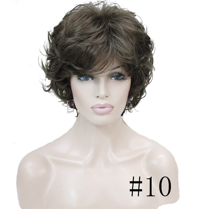Strongbeauty damperuker svart/brun naturligt kort lockigt hår syntetisk hel peruk 18 färg: #10