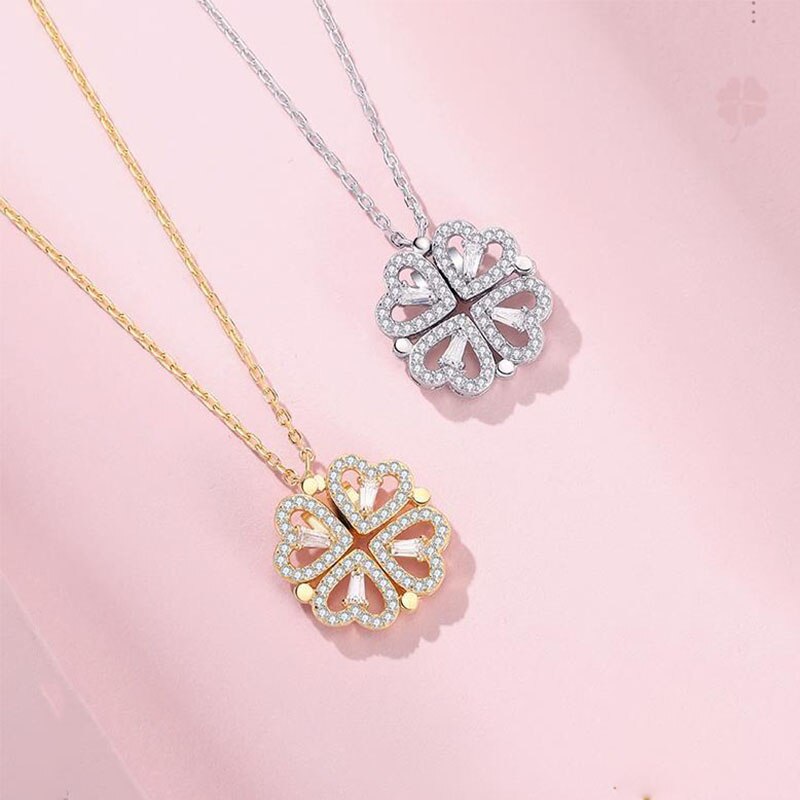 Vrouwen Hart Kettingen Rvs Magneet Kristal Klavertje Vier Hart Hanger Collier Sieraden Kraag Bff Bijoux