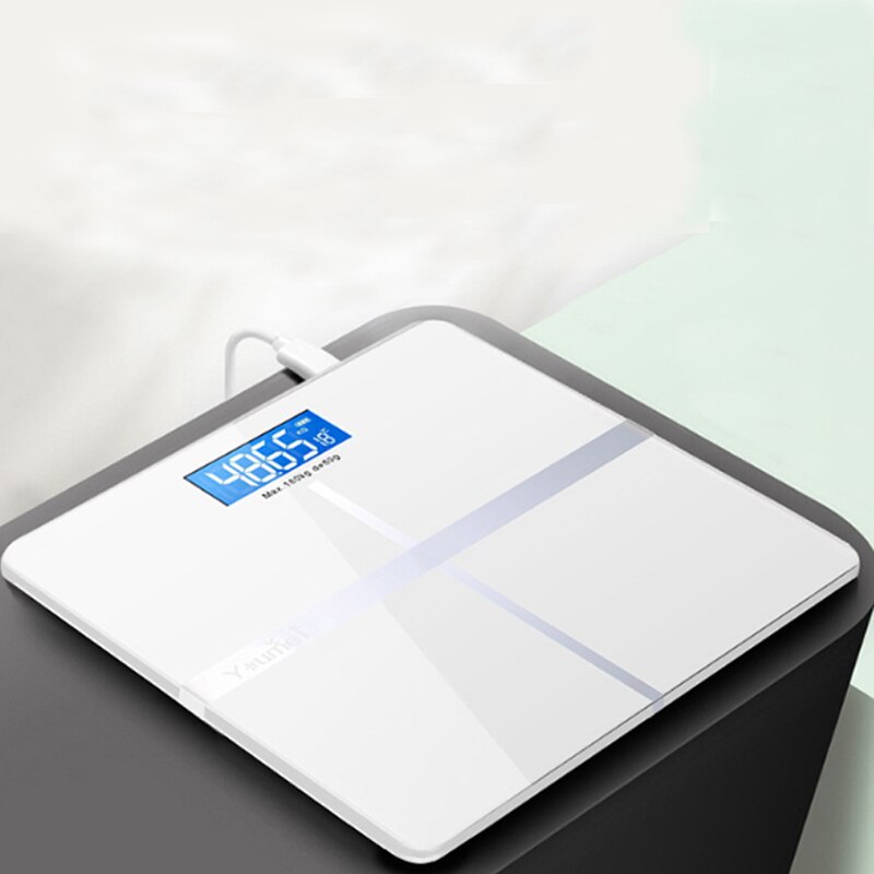 Portable Bathroom Scale Body Weight Digital Scale USB Charging Floor Smart Scale For Weighing LED Display Electronic Scale: White