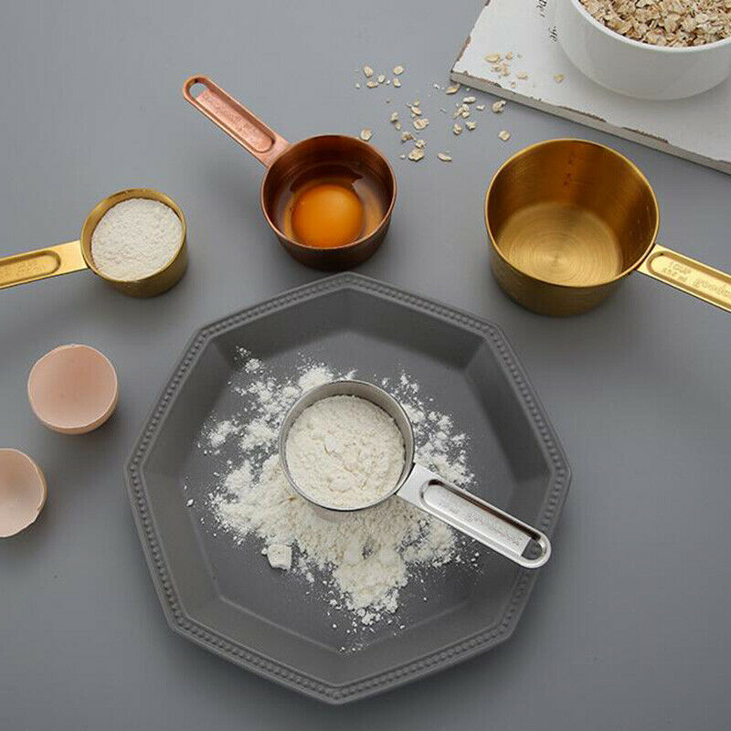 4/8pcs Stainless Steel Measuring Spoons and Measuring Cups Set with Engraved Coffee Ingredients Scoop Kitchen Baking Tool