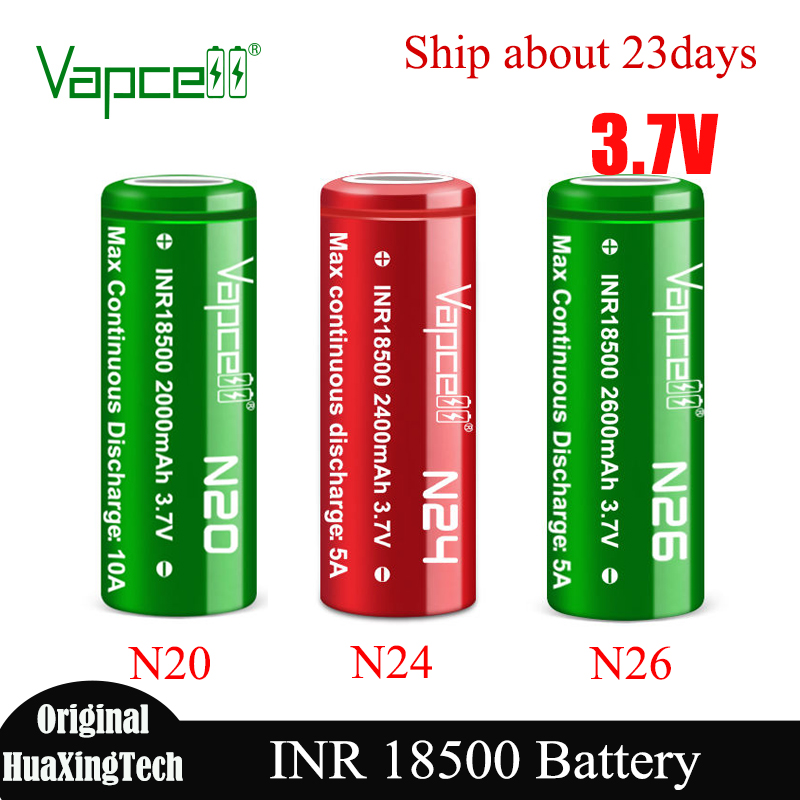 Original Vapcell 18500 Battery N20 N24 N26 3.7V Rechargeable Lithium Batteries INR 18500 Li-ion Cell for Consumer Electronics