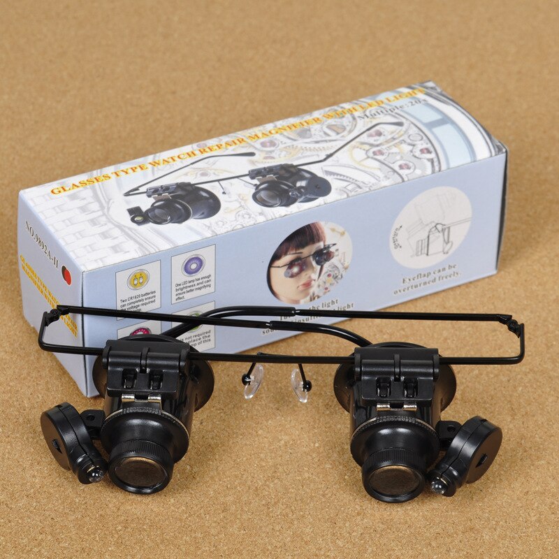 20X Magnifier Watch Repair Magnifying Glasses Type Double Lens Eye Glass Loupe Jeweler Microscope With LED Light Repair Tools