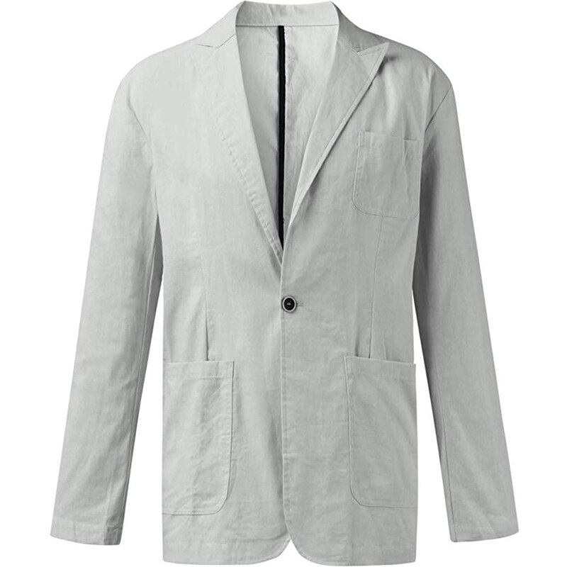 Jakkesæt til mænd business slim fit jakker frakker bryllup beskæftigelse social solid fest afslappet slank hør almindelig efterårstoppe: Grå / Xl