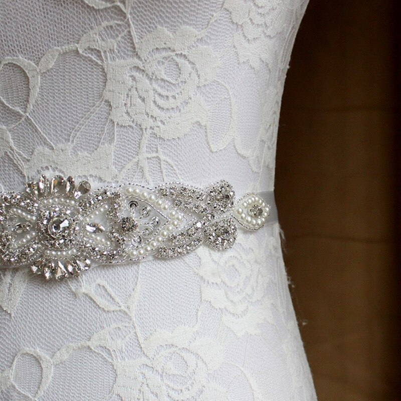 Strass Braut Taille Gürtel Satin- Schleife trimmen Applikationen Hochzeit Kleid Kleid Dekor