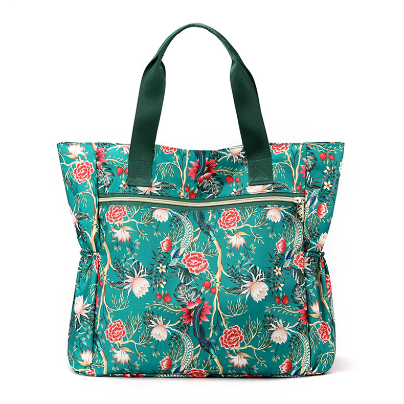 Stor skuldertaske med tophåndtag, let dametaske, nylonhåndtasker, blomstermønstrede tote-tasker, strandtasker, feminin bolsa: Påfuglblå