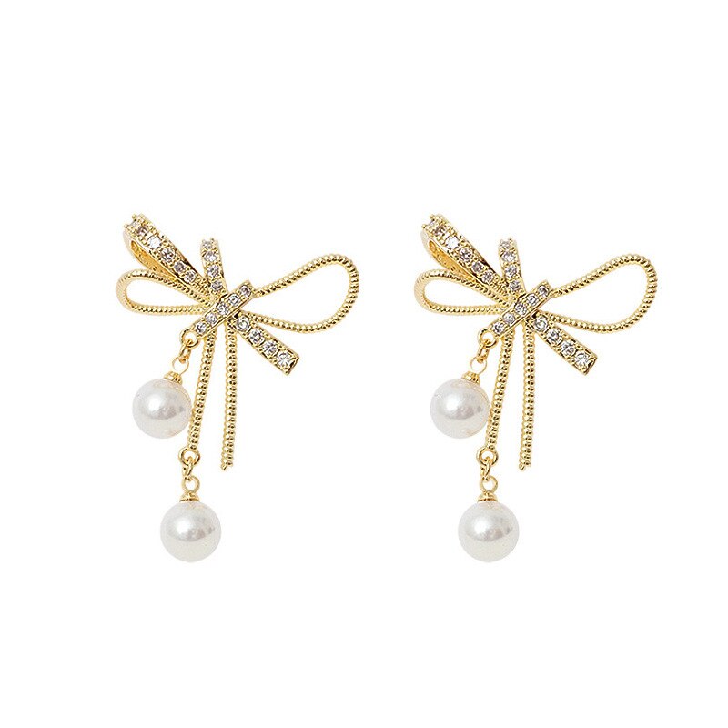 Boucles d'oreilles coréennes élégantes en Imitation de perles pour femmes, bijoux brillants en strass, à la , pour fête de mariage, pour amis