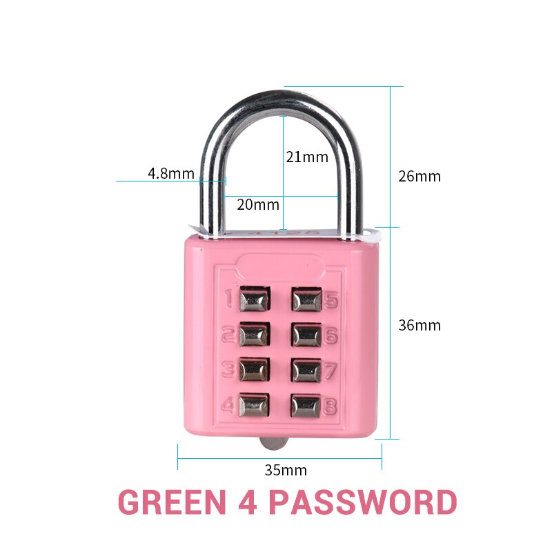 1Pcs Zinc alloy Password Padlock Mechanical Cipher Lock Waterproof Padlock Suitcase Combination Lock Blindman Keyed Padlock: Pink  4 Password