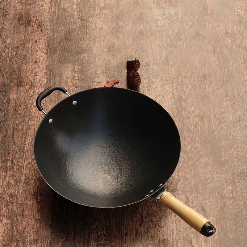 Gietijzeren Wok Thuis Ongecoat Handleiding Non-stick Pan Ronde Bodem Inductie Fornuis Gasfornuis Wok Koekenpan Koken non Stick Pan