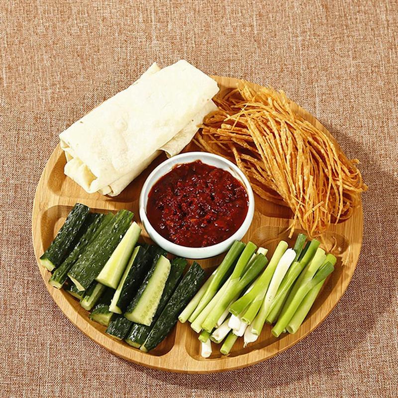 Houten Verdeeld Dienbladen Voedsel Dienblad Met 5 Dining Grids Ronde Dienblad Serveren Gerechten Perfect Voor Partijen