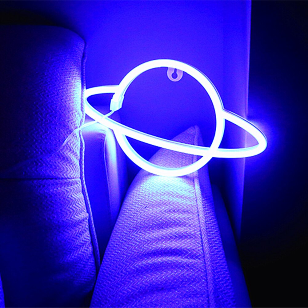 Led Neon Lamp Elliptische Planeet Neon Sign Neon Lamp Usb Batterij Aangedreven Home Decoratieve Muur Light Party Room Bar Verlichting decor: Blue