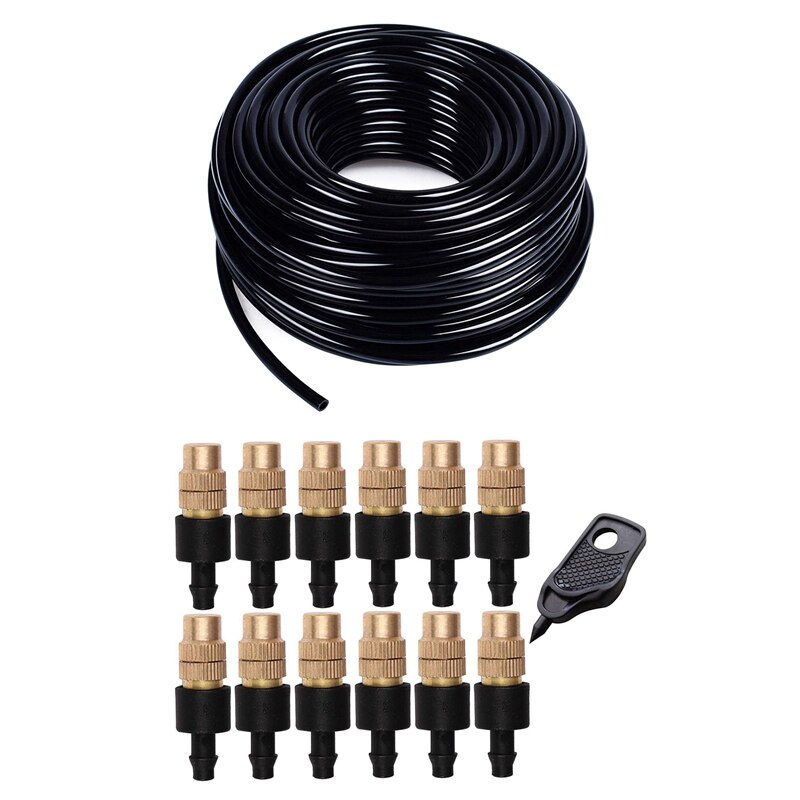 12 Set Copper Adjustable Spray Nozzle Spray Atomization Copper & 1x 30 Meter 1/4 Inch Blank Distribution Pipe