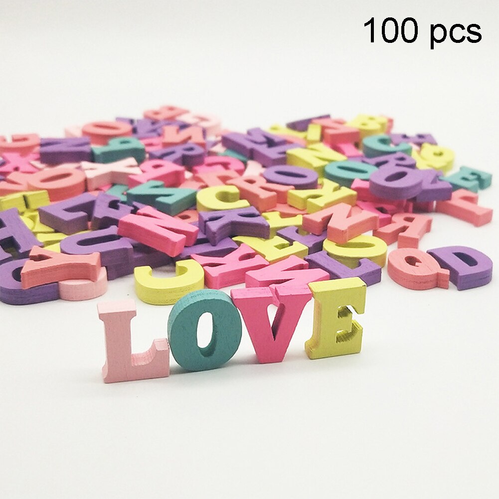 100pcs Alphabet Decoration Party Wooden Letters Block Numbers Word Multi-coloured DIY Craft Mixed Handmade Home 15mm