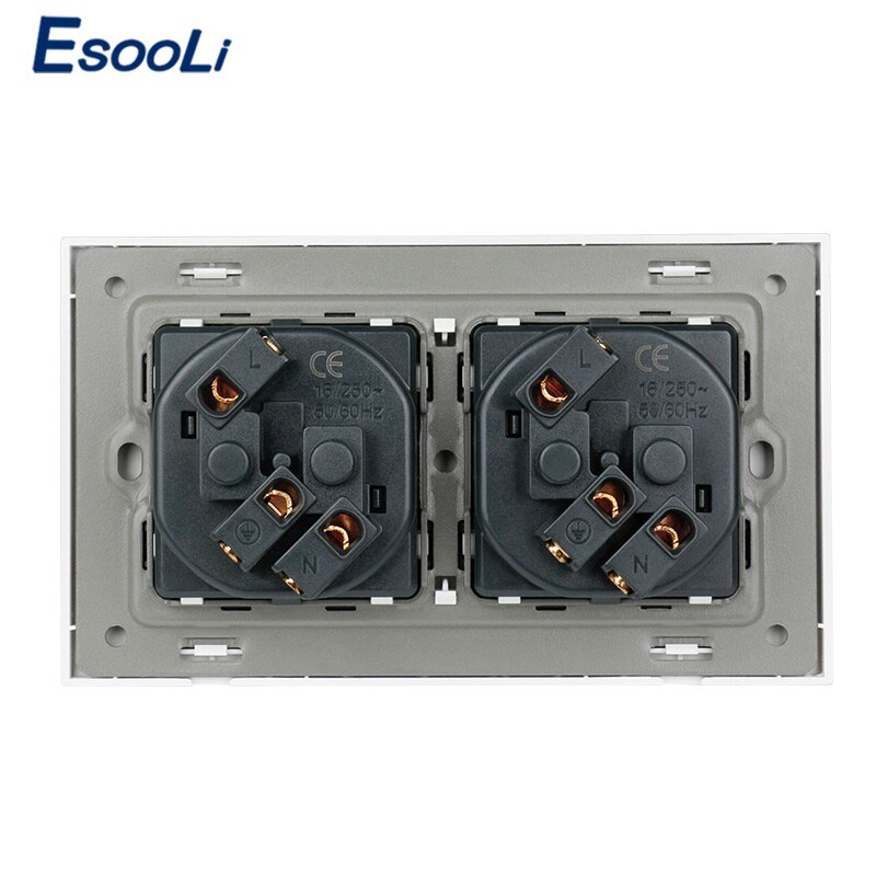 Esooli sort aluminium metalpanel vægstik eu standard stikkontakt 16a eu standard el dobbeltstik 146mm * 86mm