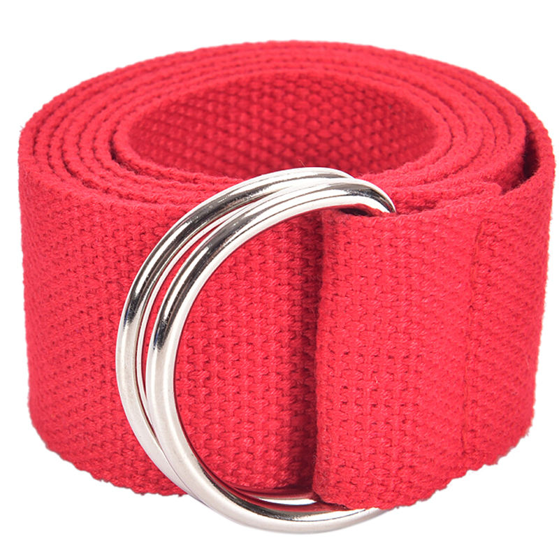 décontracté unisexe Nylon toile tissu ceinture sangle D anneau boucle ceinture couleur unie longue robe en tissu tricoté ceinture: red