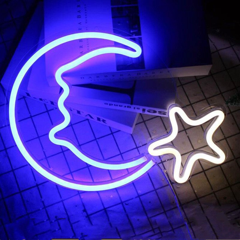 ledet neonlys fest vegghengende skilt usb drevet banan hei gode vibber ledet neonlys til spillrom soverom veggdekorasjon: Månestjerne