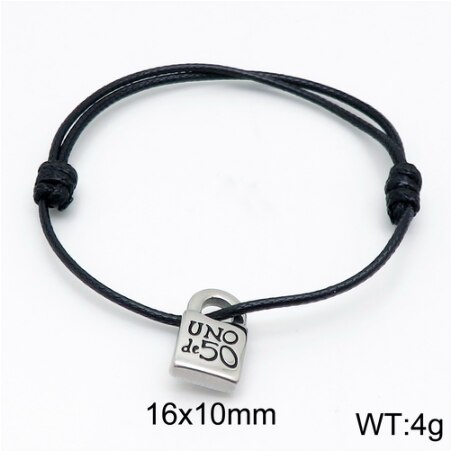 Women Men Silver Color Gold Stainless Steel key UNO de 50 Lock Black Red Brown Pink Rope Bracelet Jewelry: 11