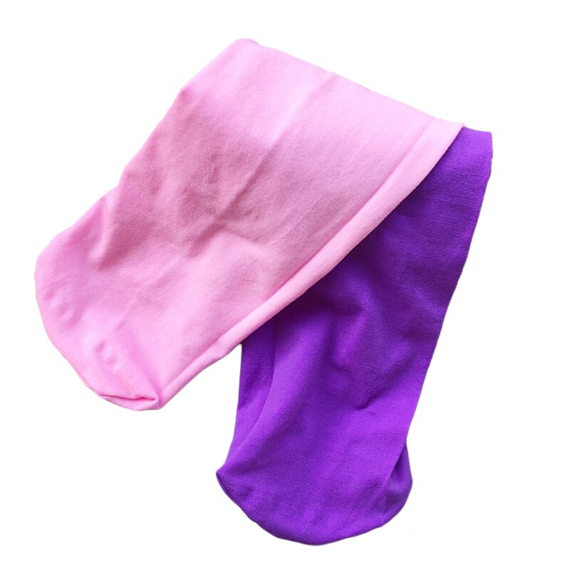 printemps et automne fille couleur bébé velours Ballet collants enfants deux couleurs couture Leggings AB chaussettes enfants danse collants: Pink-Purple