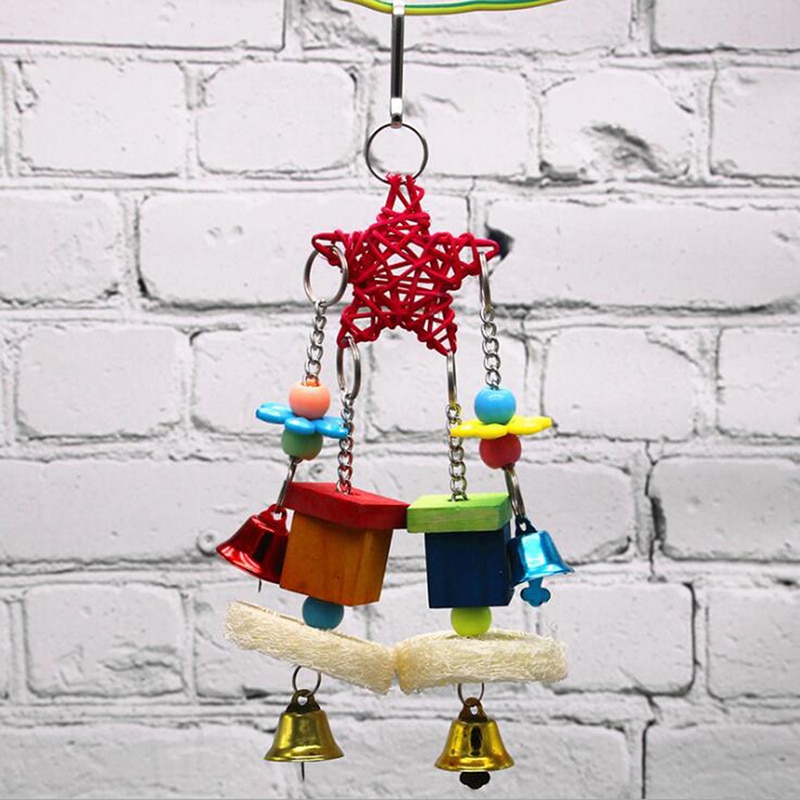Colorful Parrot Toy Wooden String For Birds Playing Biting Climbing Wood Hanging Parrot Toy Healthy Bite Chewing Pet Supplies