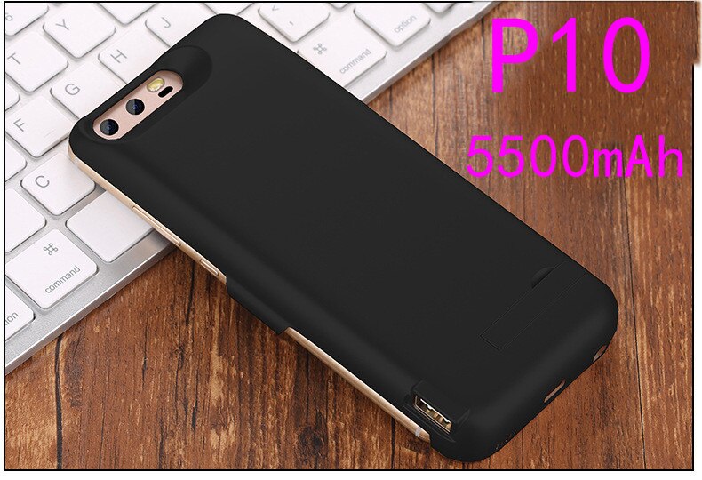 8000/6500mAh Power Bank Charger Case for Huawei P9 Plus P10 Plus External Pack Backup Battery Charging Case Cover stand Hold: P10-Black