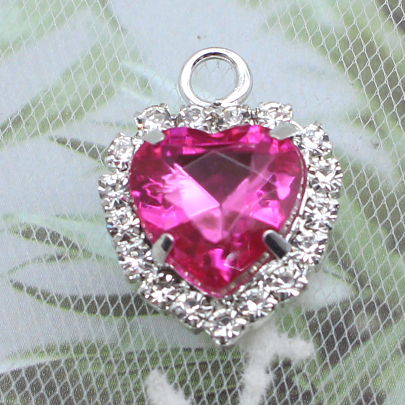 Pendentif Coeur Argenté Avec Strass Rose - Bijou Fantaisie, Neuf Sans Emballage