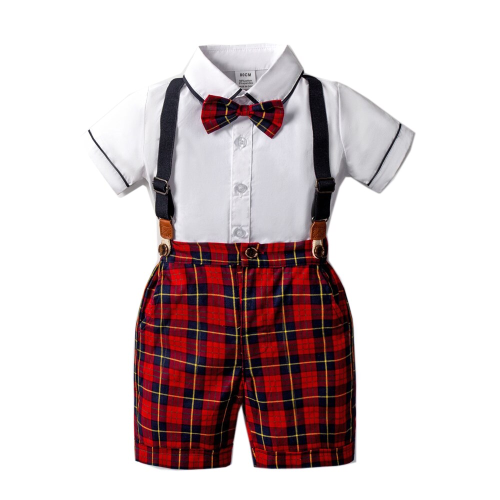 Sommer Jungen Hochzeit Outfit rot Plaid kurze Hose Weißes Hemd Fliege 1T Geburtstag Party Kleinkind Jungen Anzug Chlidren kleidung: 5T