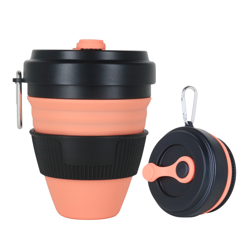 Tasses pliantes en Silicone | Tasses pliantes de 450ml, tasse à café en silice télescopique Portable avec couvercles voyage tout noir: Style 6
