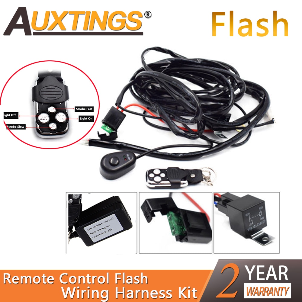 Auxting Remote Control Wiring Harness Kit 40A 12V DC for 120/240/300W LED Light Flash Strobe 1Lead work Light Wiring Harness Kit