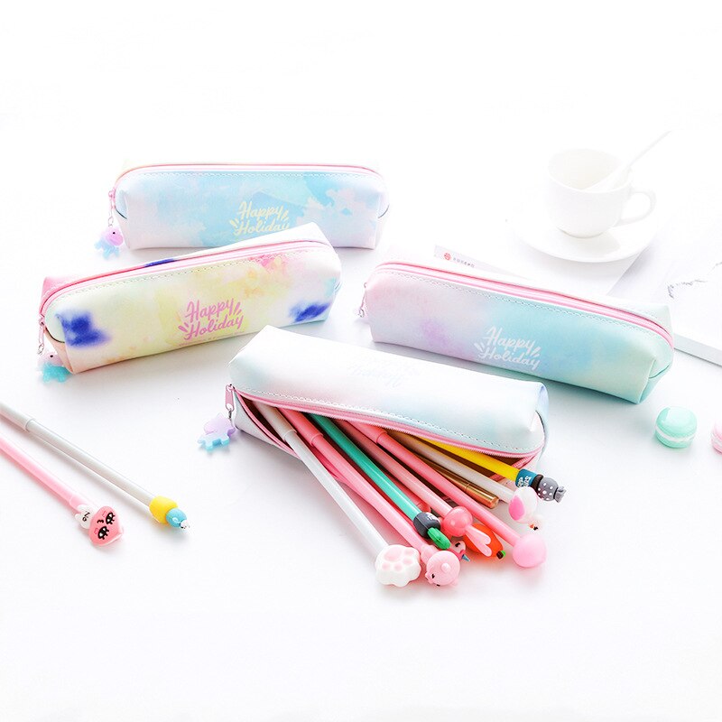 Estuche de lápices de colores, estuche escolar de cuero, papelería, bolsa de almacenamiento de objetos pequeños