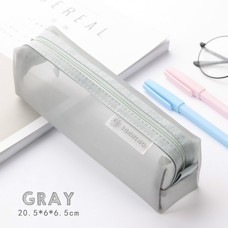 Bolsa de lápices de papelería transparente para examen de estudiante, estuche de bolígrafos de malla de nailon dedicado, bolsa de gran capacidad Unisex, suministros escolares: Gray