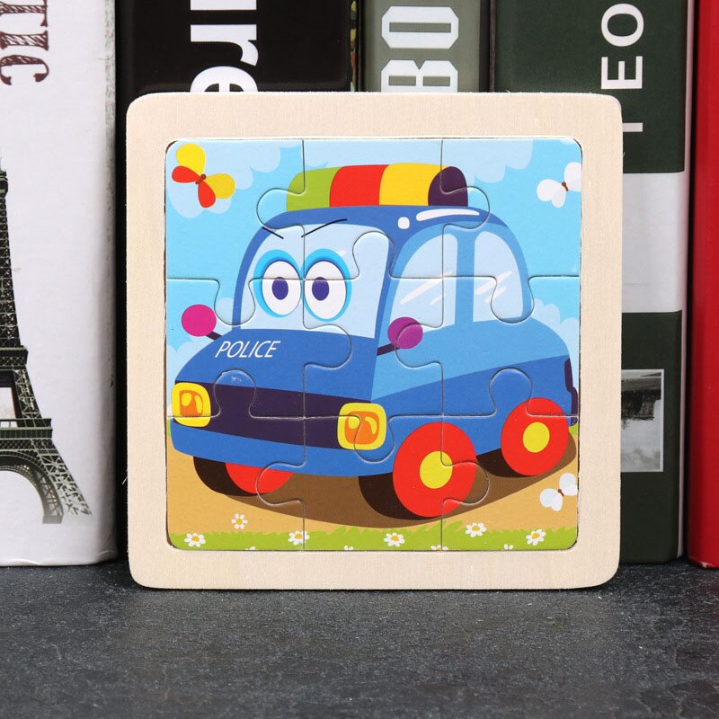 Baby Children Wooden Cartoon Animal Puzzles Attractive Early Learning Hand Puzzle Plate Educational Toys For Kids: Police Car