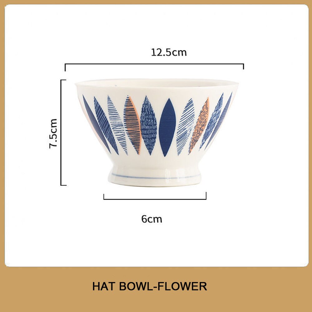 Japanse Ramen Kom, Keramische Kom, Servies, Hoge Voet Hoed Kom, Grote Soepkom, thuis Netto Blauw En Wit Porselein: Flower