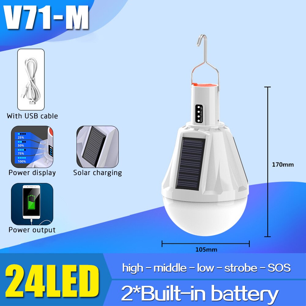 300W 3 Side Solar Charging Bulb Outdoor Mobile Night Market Stall Lamp With Built in Battery Portable Lamp With Hook Light: M with solar