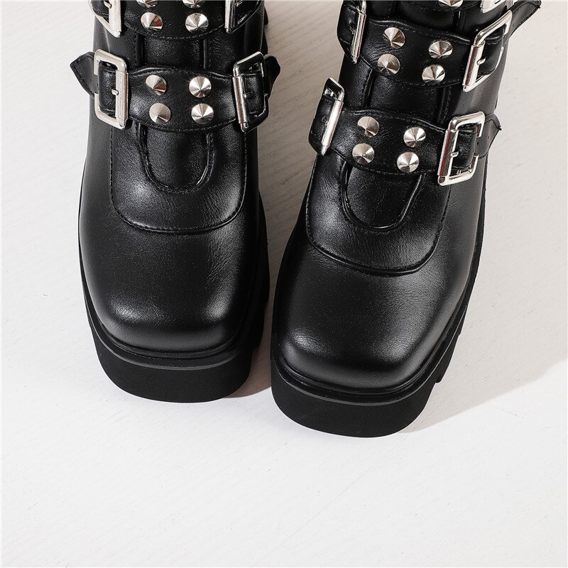 ASUMER nouvelle mi-mollet bottes femmes Style européen talon carré plate-forme bottes boucle populaire punk chaussures dames noir