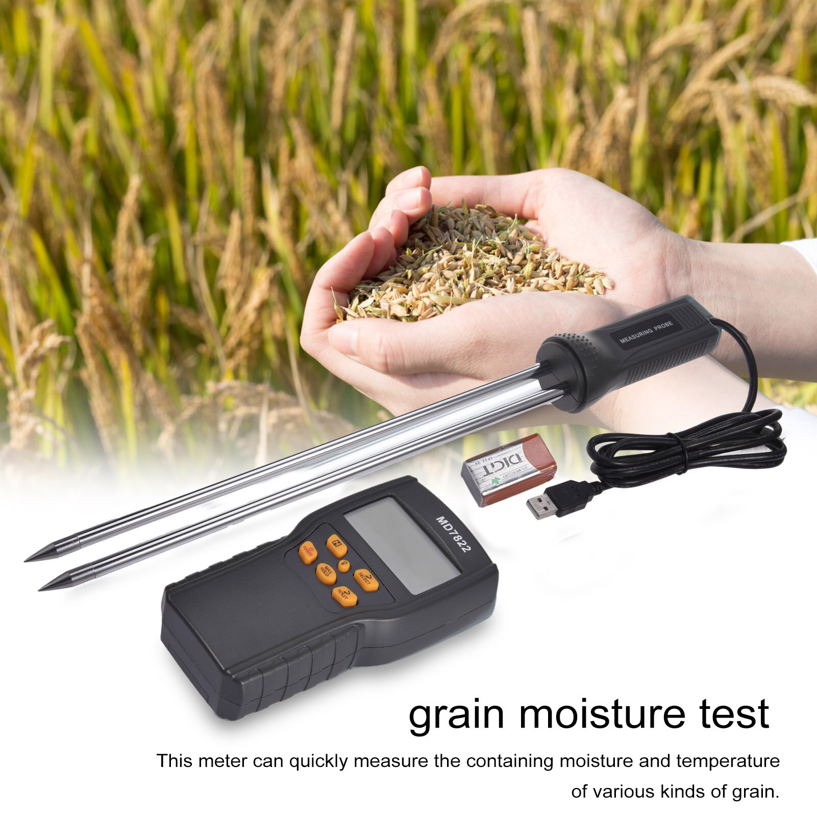 Soil Moisture Tester Digital LCD Humidity Test Meter for Crops Tester Contains Wheat Corn Rice Moisture Test Meter