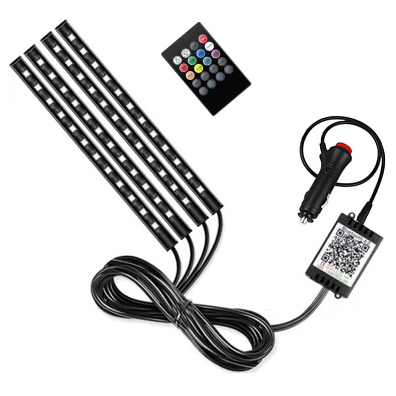 Lámpara LED de pie ambiental para Interior de coche con Control remoto inalámbrico USB, lámpara de neón de ambiente decorativo automático, barra LED, accesorios para coche: Azul oscuro