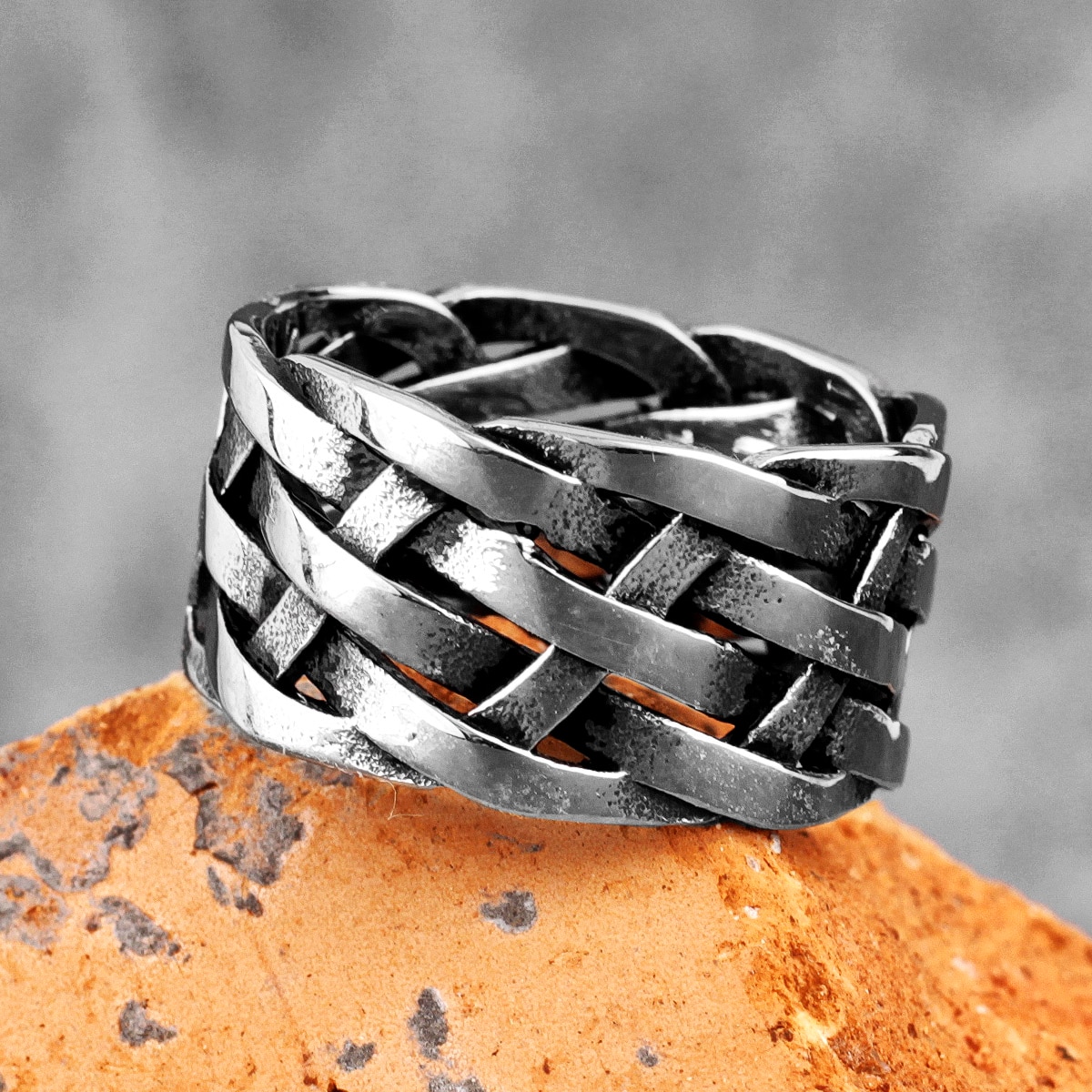 Weaving Hollow Stainless Steel Mens Rings Trendy Simple Unique Stylish for Male Boyfriend Jewelry Creativity