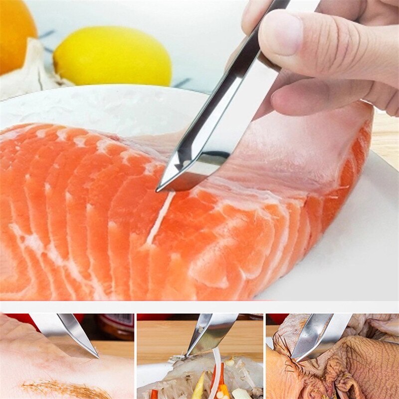 Stainless Steel Fish Bone Tweezers Remover Pliers Pincer Puller Tong Pick-Up Seafood Tool Fish Meat Hair Cleaner Kitchen Gadgets: A