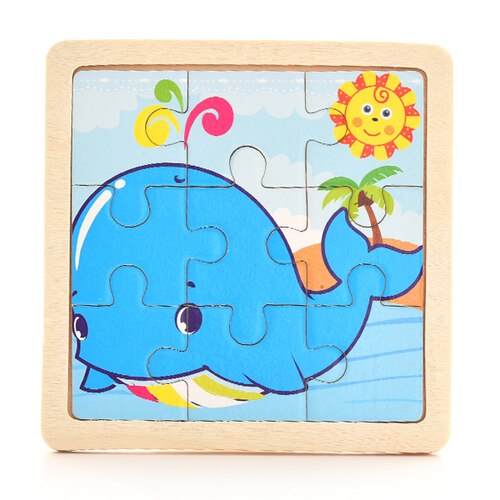 Baby Wooden Montessori Puzzle Child Game Wooden Puzzle 3D Cartoon Animal Puzzle Babies Toys Puzzles For Kids 1 2 3 Year Old: Whale