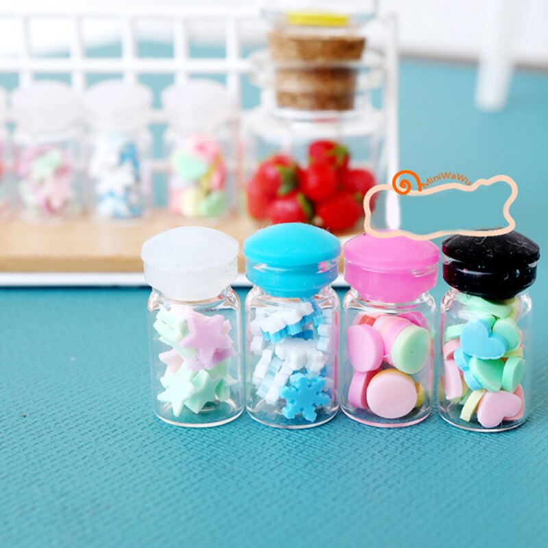 4Pcs/Set 1:12 Dollhouse Miniatuer Furniture Toys Candy Glass Jar for Dolls Decor