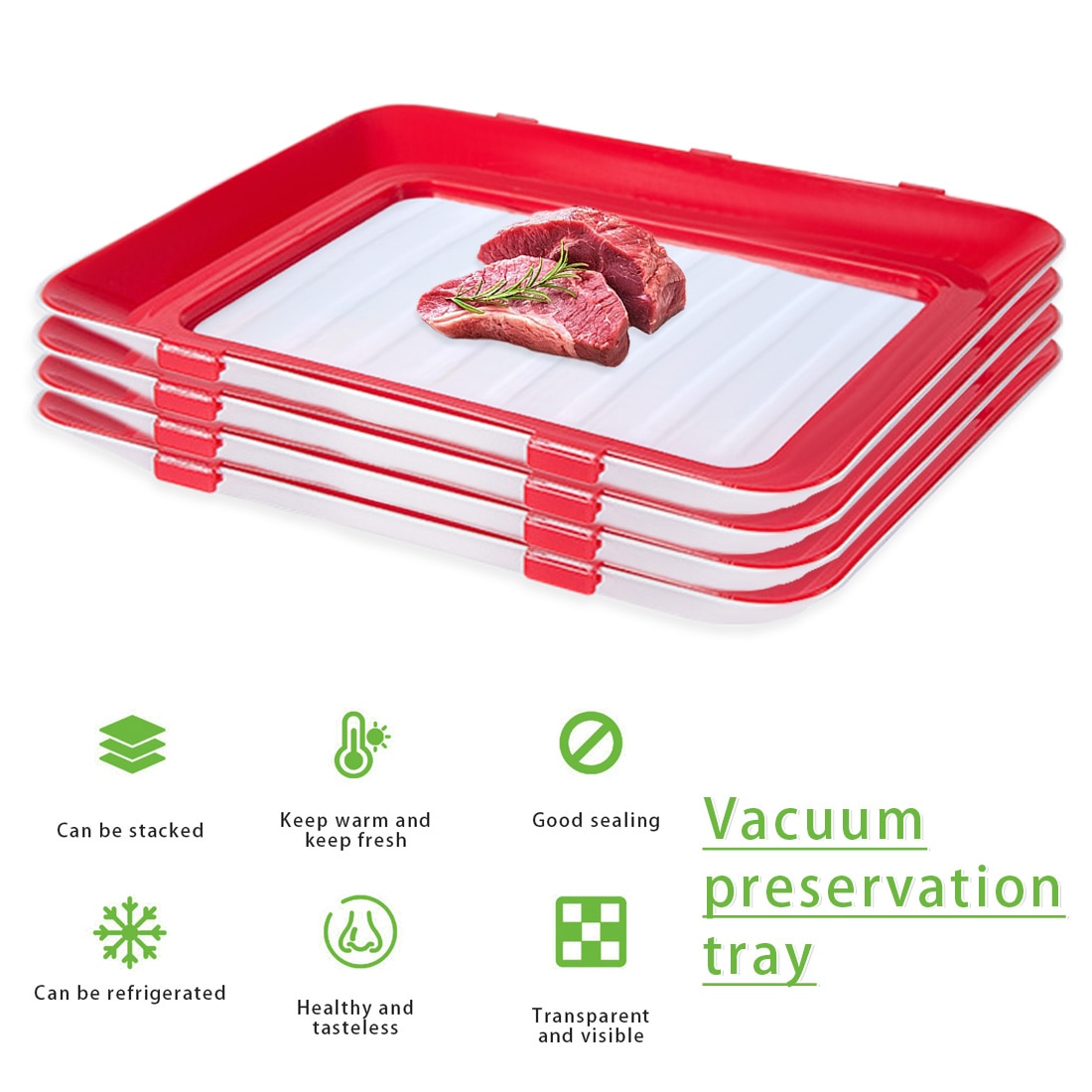 4/6/8pcs Stackable Food Fresh Tray Food Preservation Tray Reusable Food Storage Container Vacuum Fresh Keeping Tray