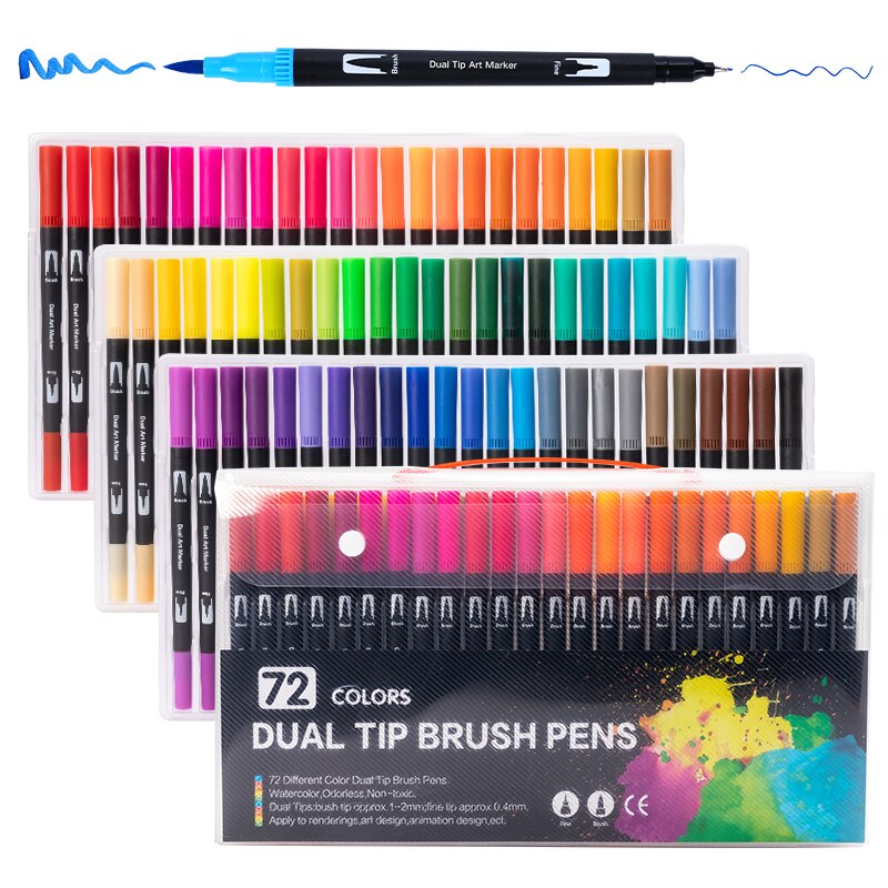 12/48/72/100 Colors FineLiner Art Marker Pens Dual Tip Manga Drawing Painting Watercolor Brush Pen School Supplies Markers 04350: 04350-72B