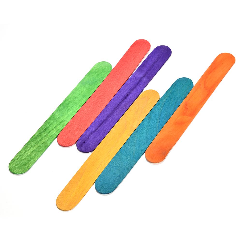 50PCs Colorful Wooden Ice Cream Stick DIY Popsicle Sticks Ice Stick Hand Crafts Art Ice Cream Lolly Cake Tools