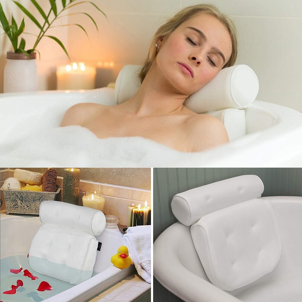 3d blød spa bad mesh pude badeværelse med sugekop spa badekar pude dyb svampet pude afslappende massage pude værktøj