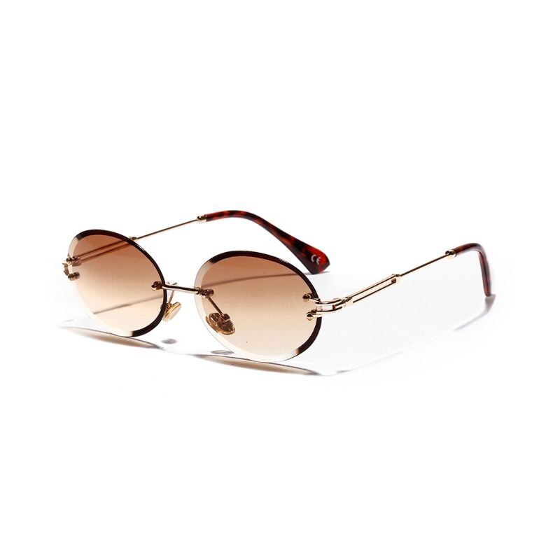 1 par diamantslebne retro ovale solbriller kvindelig krystal tekstur kantløse briller dame dekorativt tilbehør: Brun