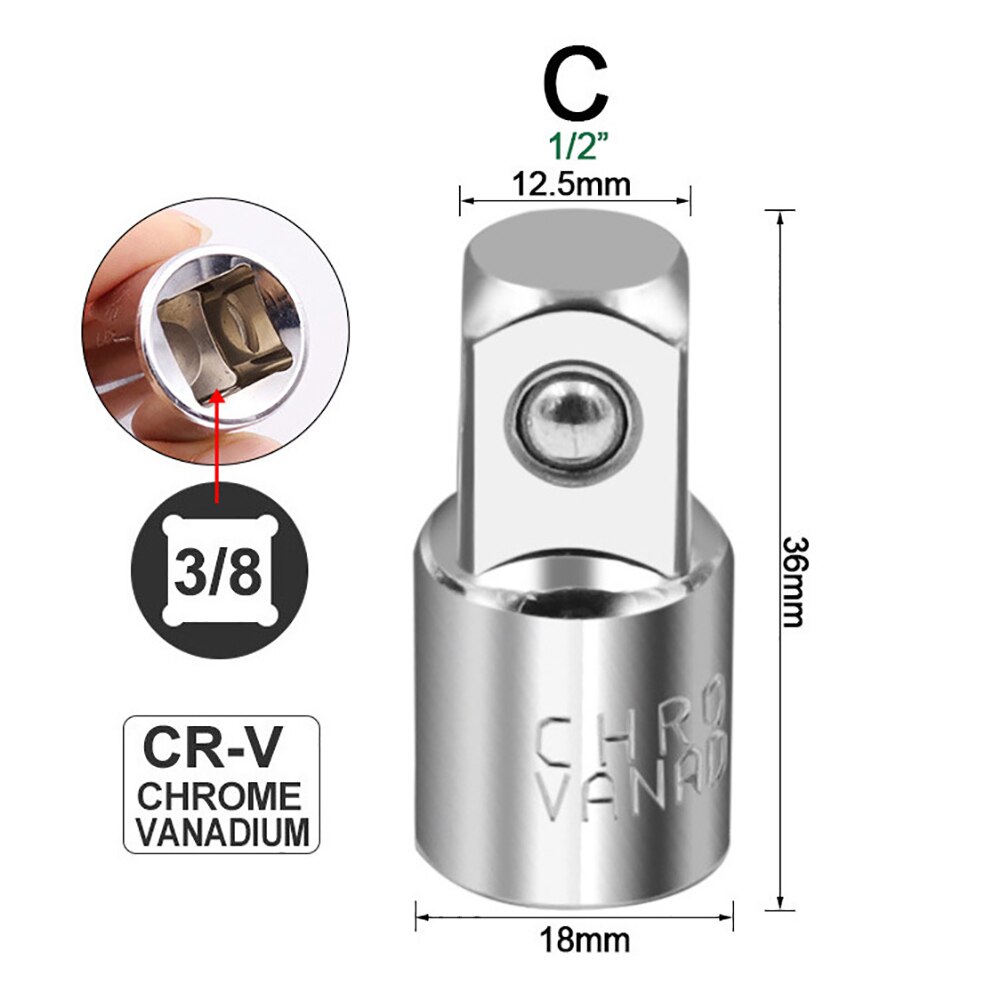 Llave de carraca para el hogar, 6 uds., adaptador de manga de cabeza, llave de carraca grande 1/2 Fly 3/8