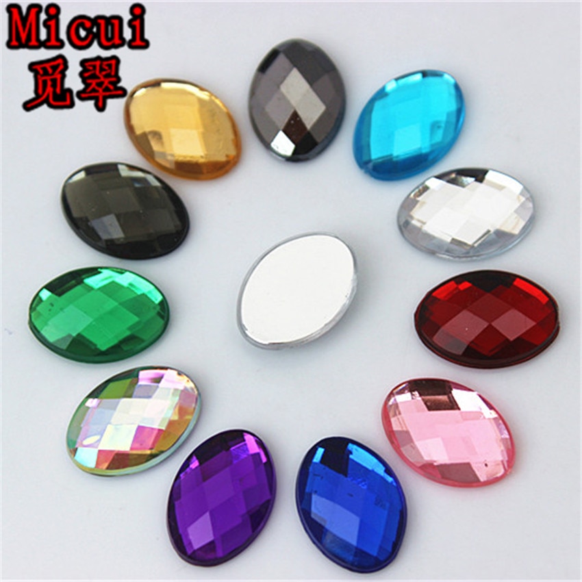 Micui 100Pcs 10*14mm Oval Shape Flat Back Rhinestone Applique Acrylic Stone Crystals Non Hotfix Crafts Jewelry Accessories MC772