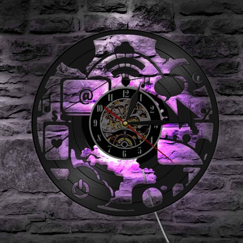 Décoration artistique de bureau, horloge murale Vintage en vinyle, Geek Chic, ordinateur moderne, Geek Nerd