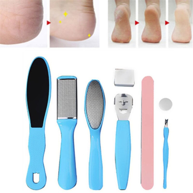 8 uds, Lima de pie, Set muerto, removedor de piel de Cal dura, raspador rallador para pedicura, herramientas, empujador de cutícula portátil, herramienta de cuidado de pies y uñas