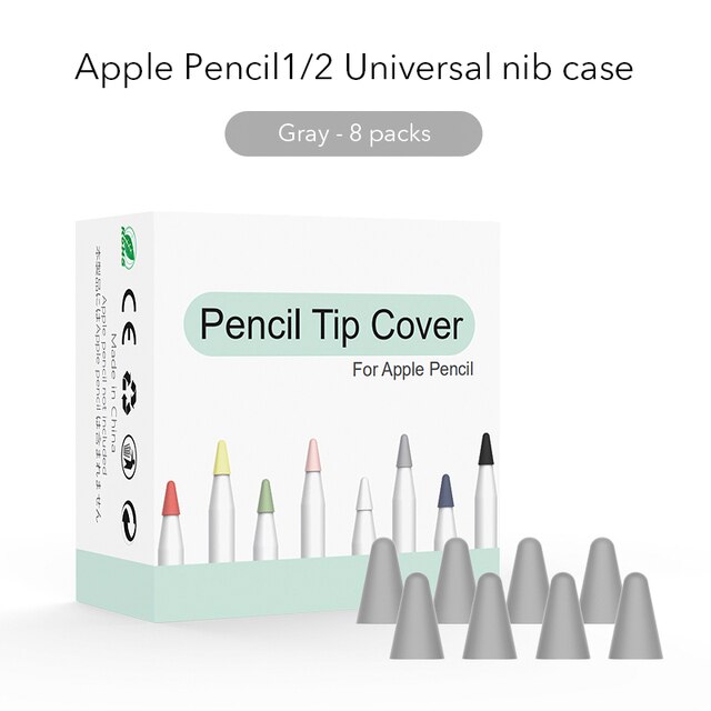 Pencil Tip Cover For Apple Pencil 2 1 Generation Nib Case Cover 8PCS Mute Silicone Cover Skin Screen Protector For Apple Pencil: gray