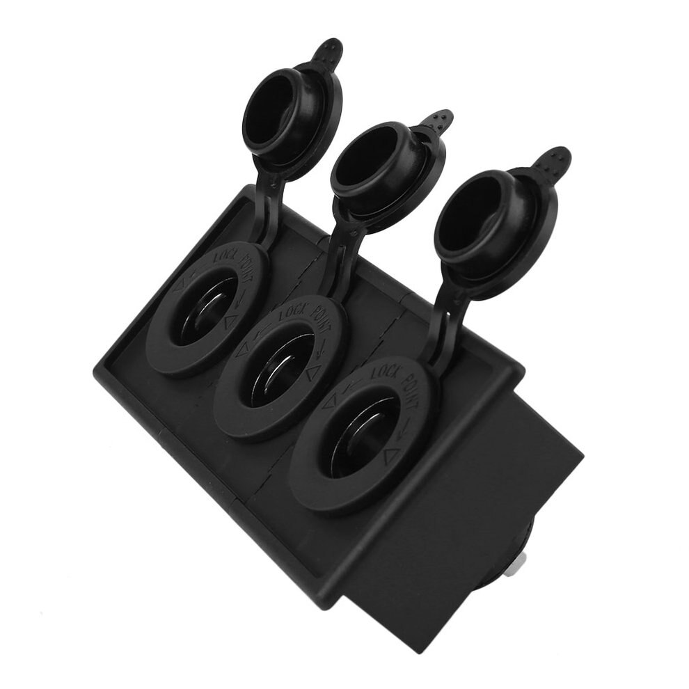 12V/24V Power Socket ABS Housing Holder Kit With 3pcs Sockets Suitable For Car Boat RV Motorcycle Marine Black